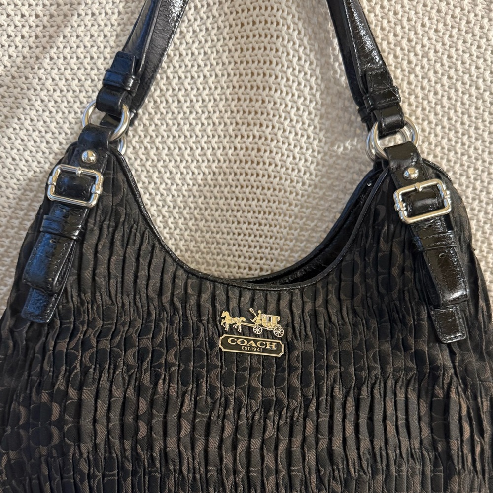 COACH Madison Maggie 18886 Black Signature Pleated Hobo Shoulder Bag - Picture 15 of 15